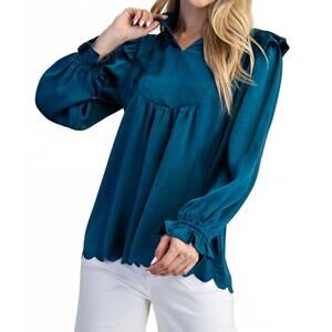 NEW GIGIO balloon sleeve top in teal blue